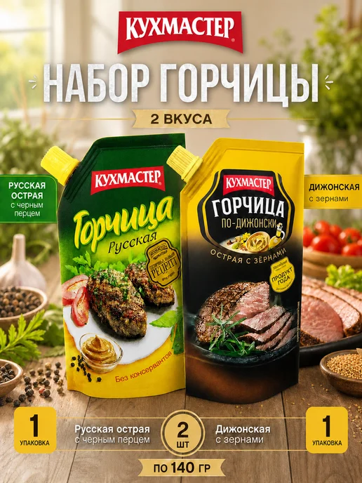 КухМастер Русская острая с черным перцем и Дижонская 2 140 г, 140 г