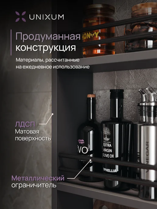 UNIXUM Полка настенная навесная для кухни органайзер в ванную, серый, фото 3