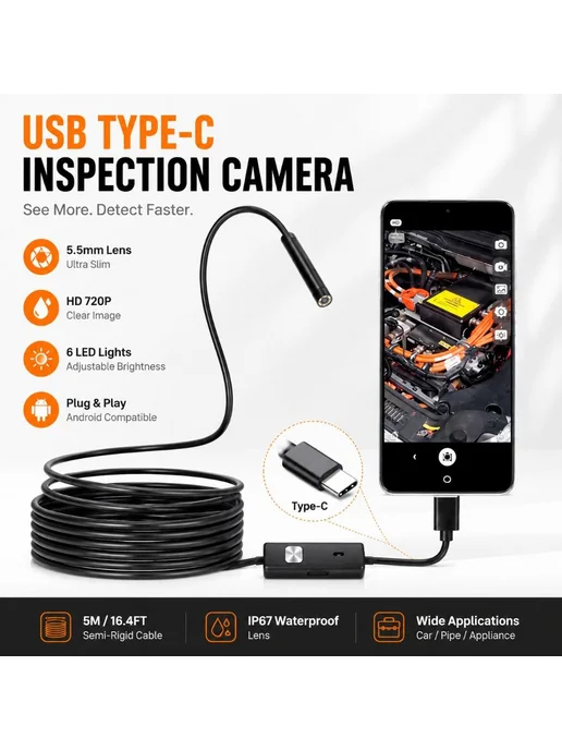 Эндоскоп Type-C 5.5 мм для Android, черный, фото 2