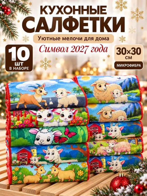 BELMARE Полотенца кухонные новогодние набор 5 шт символ года 2027, 10 шт