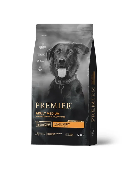 Сухой корм PREMIER Dog для собак, взрослые, средние, индейка, 10 кг