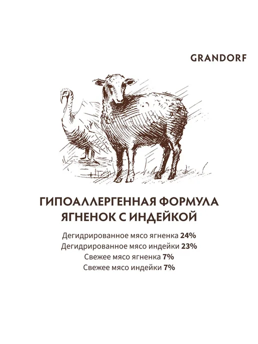 Сухой корм Grandorf' Dog для собак, щенки, индейка, ягненок, 1 кг, фото 5