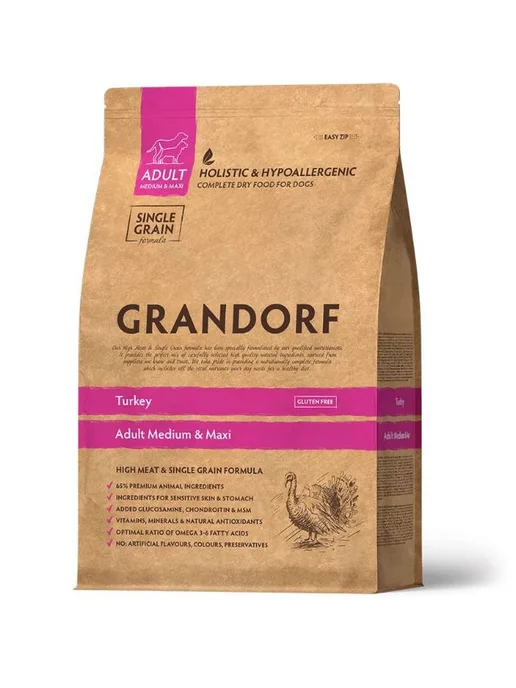 Сухой корм Grandorf' для собак, крупные, средние, индейка, 1 кг