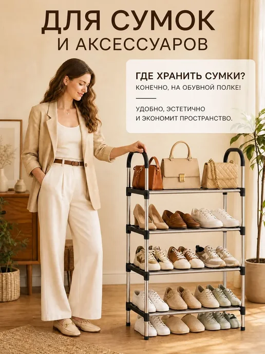 Обувница для прихожей металлическая, этажерка для обуви, 4, вариант, фото 7