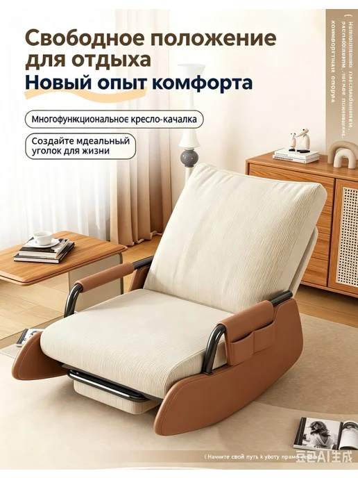 Кресло качалка с подножкой регулируемое, черный