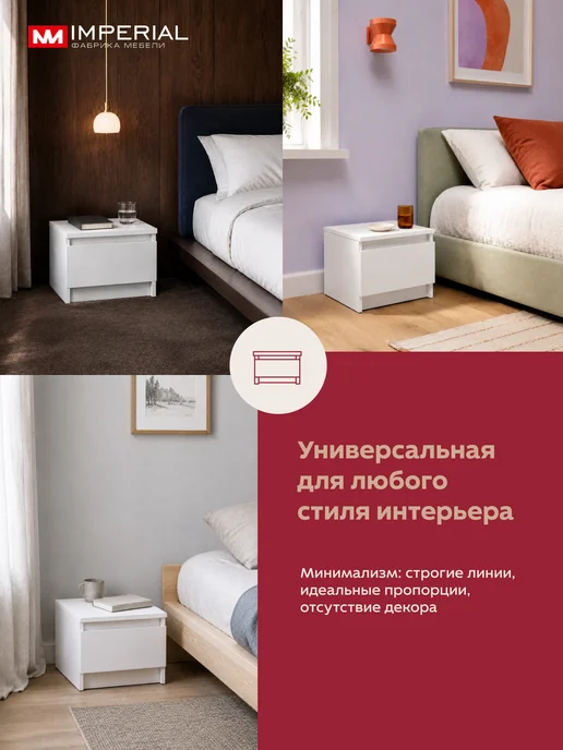 Imperial фабрика мебели Тумба прикроватная Чикаго Стрит, белый, фото 2