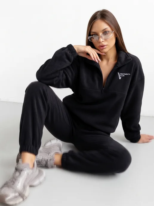 Vestimenta Club Спортивный костюм теплый флисовый на молнии, черный