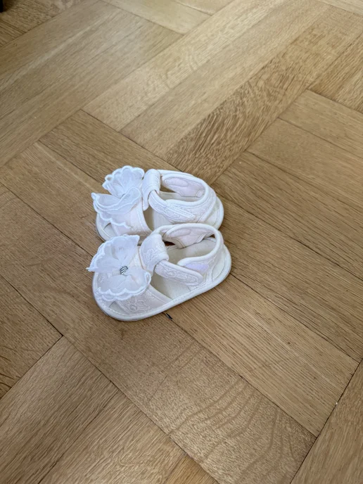 Sweet heels Крестильные пинетки сандалии нарядные для новорожденных, белый, фото 4