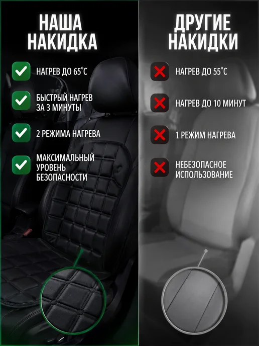 PremiumTovar Накидки на сиденье с подогревом 2 шт, от прикуривателя, 2 шт, фото 4