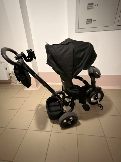Велосипед трехколесный детский Bamzione B2 с ручкой, черный, фото 3