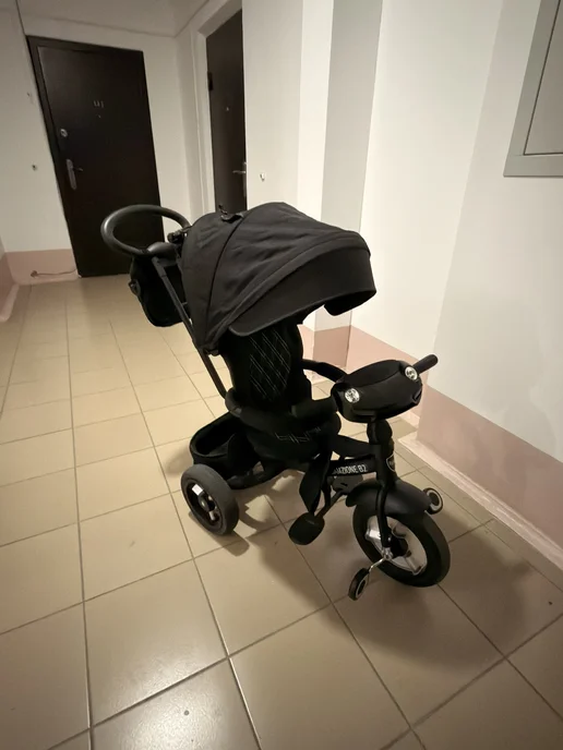 Велосипед трехколесный детский Bamzione B2 с ручкой, черный, фото 4