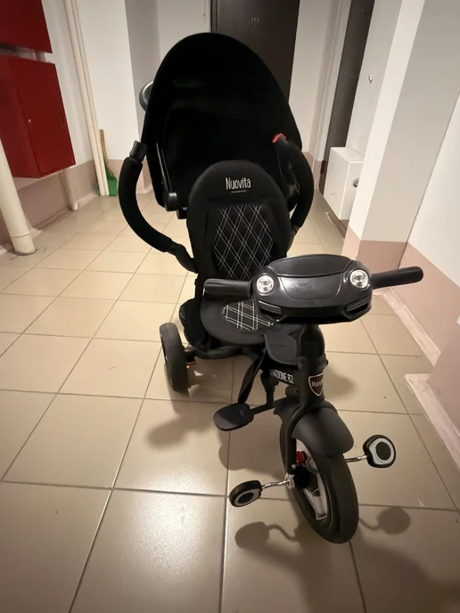 Велосипед трехколесный детский Bamzione B2 с ручкой, черный, фото 5