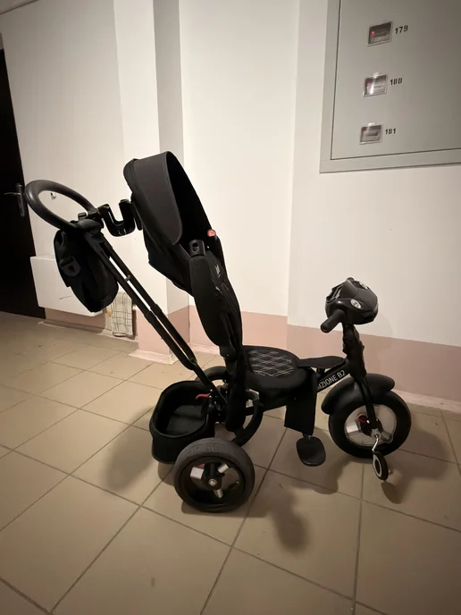 Велосипед трехколесный детский Bamzione B2 с ручкой, черный, фото 6