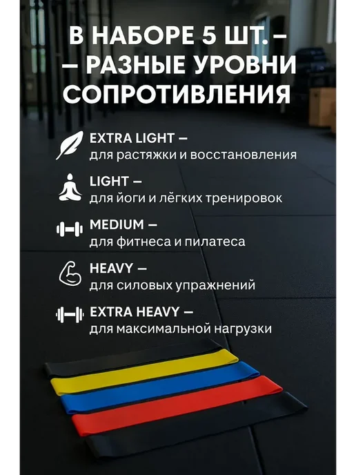 AiAp77 Фитнес-резинки 5 шт для пресса, 5 шт