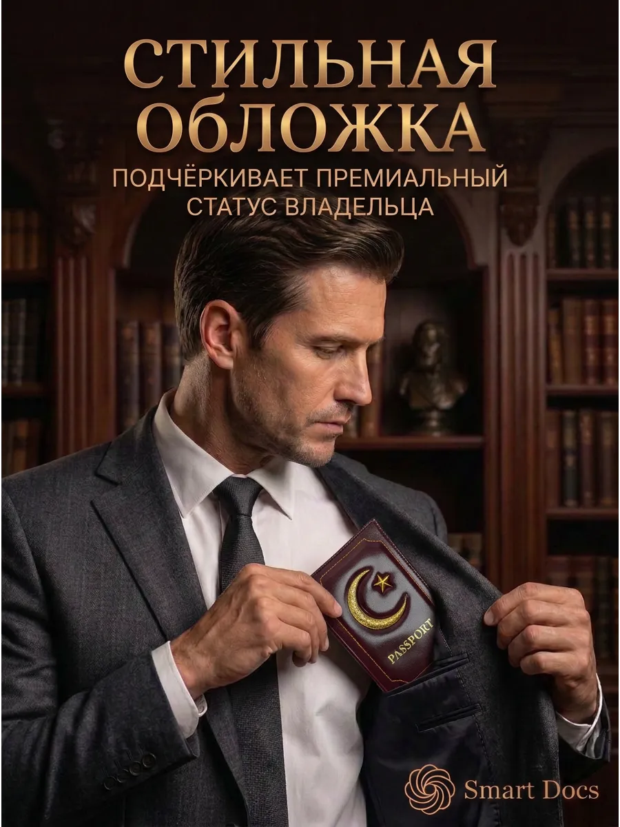 Обложка на паспорт мусульманская с полумесяцем кожаная - фото 4