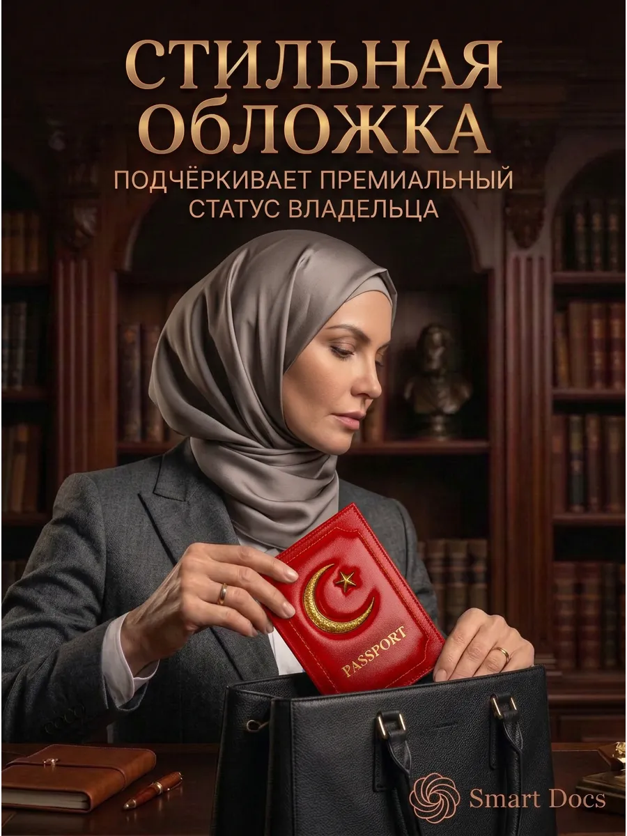 Обложка на паспорт мусульманская с полумесяцем кожаная - фото 4