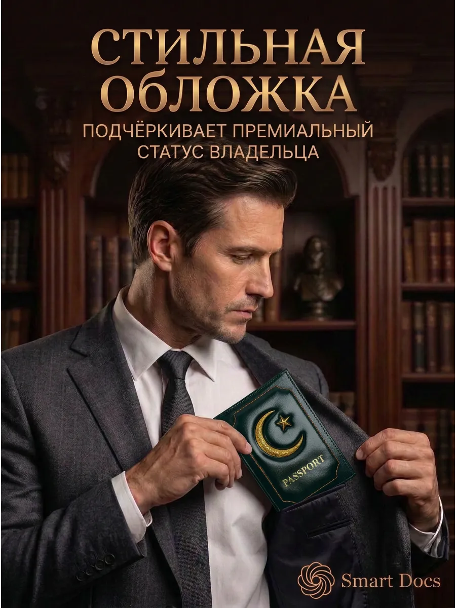 Обложка на паспорт мусульманская с полумесяцем кожаная - фото 4