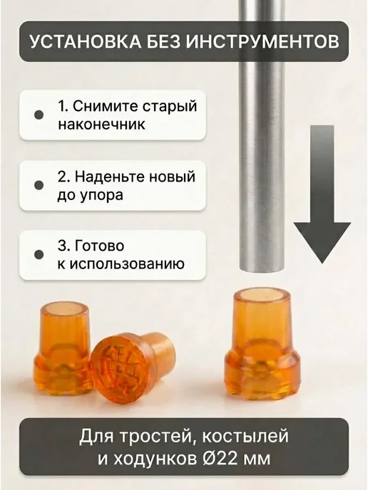 Наконечник для трости противоскользящий 22 мм, 2 шт, 2 шт, фото 3