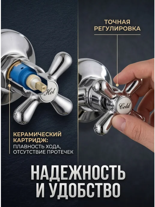 FOES Смеситель для ванны с душем двухвентильный с длинным изливом, вариант, фото 3