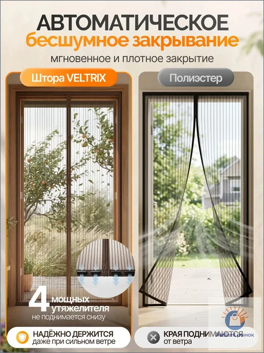 Магнитная москитная сетка 90×200 см, коричневая, 90x200 см, фото 2