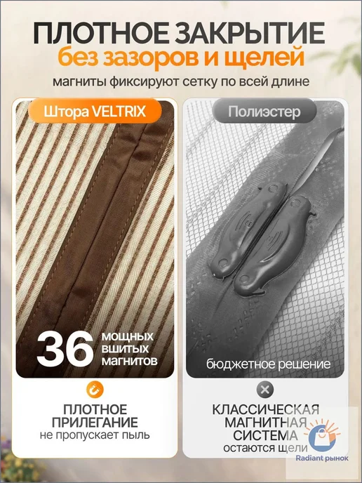 Магнитная москитная сетка 90×200 см, коричневая, 90x200 см, фото 3
