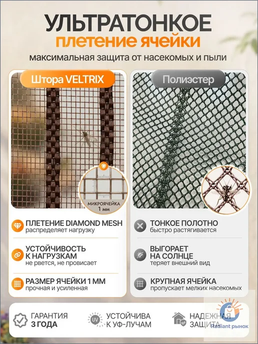 Магнитная москитная сетка 90×200 см, коричневая, 90x200 см, фото 5