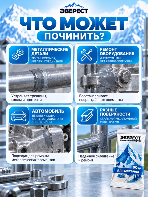 TENTELL 60 гр. Холодная сварка "ЭВЕРЕСТ" для металла, 60 г, фото 2
