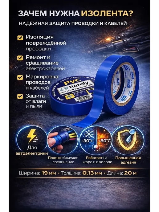 Хватай! Синяя изолента для проводов, 2 шт. - надежная защита, 2 шт, фото 3
