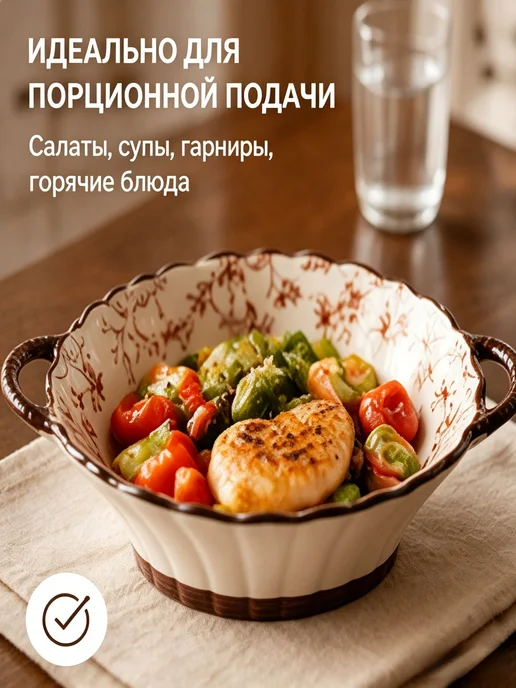 Керамическая миска с ручками, 600 мл, слоновая кость, 600 мл