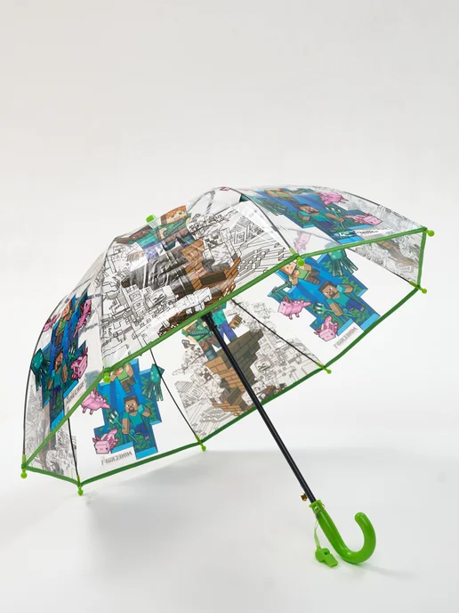 Gerain Umbrella Детский зонт трость прозрачный полуавтомат майнкрафт, синий, фото 3