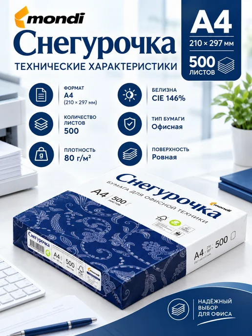 Бумага Mondi A4, 80 г/м², 500 листов, 1 пачка, фото 2