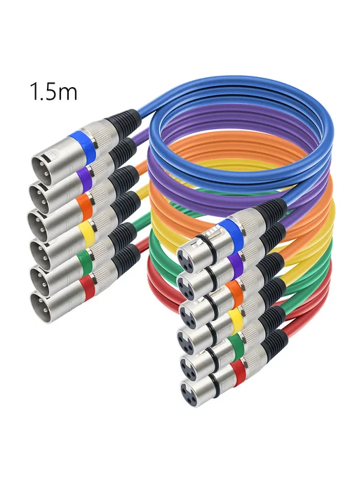 6 шт XLR-кабели для микрофона разноцветные 1.5м, 6 шт, 1,5 м, фото 3
