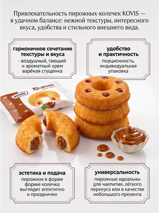 KOVIS Колечки пирожные с варёной сгущёнкой, 1 уп по 240 гр, 240 г, 12 шт, фото 3